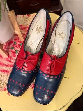 🏁🏁🏁BOGOHO🏁🏁🏁Selby Navy and Red Two-Tone Lace-Up Oxfords-9.5AAA